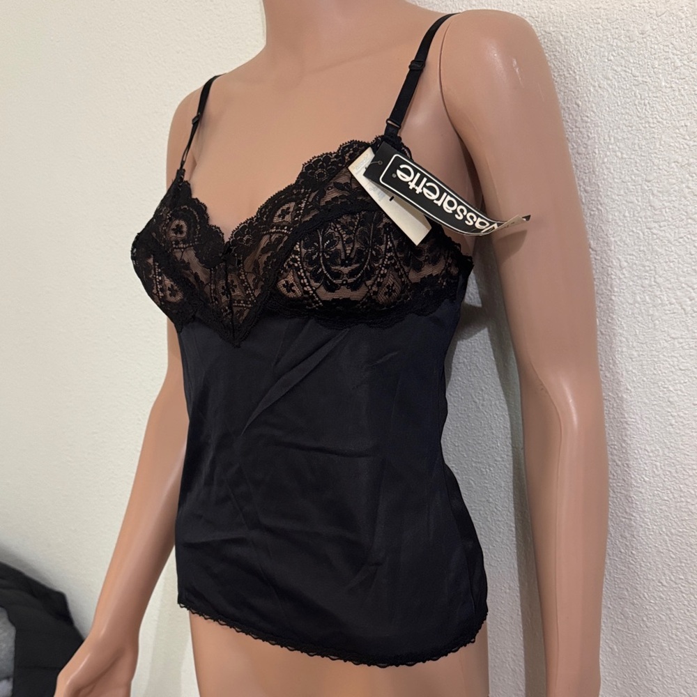 Vintage NEW!! Vassarette Black Lace Trim Camisole